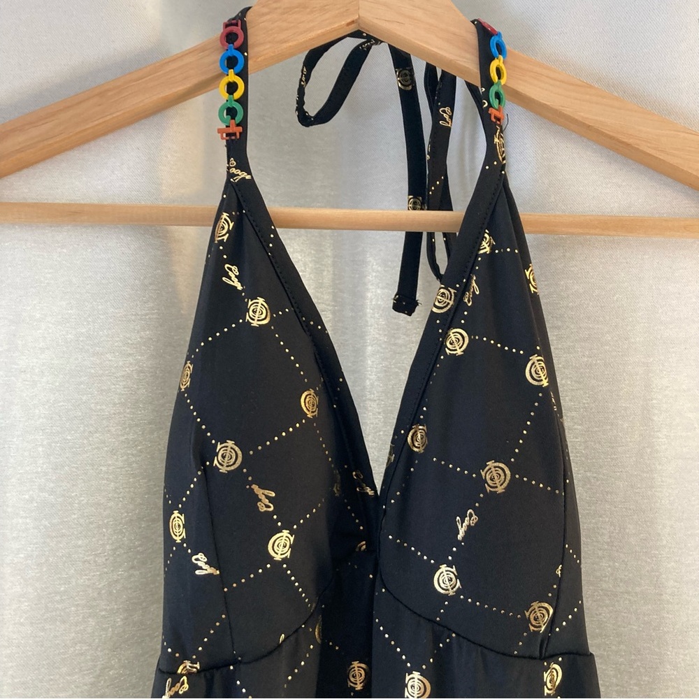 COOGI‎ Black and Gold Halter Maxi Dress, Size M